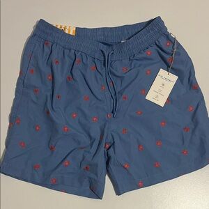 Caribbean Men's Swim Trunks in Blue with Red Accents